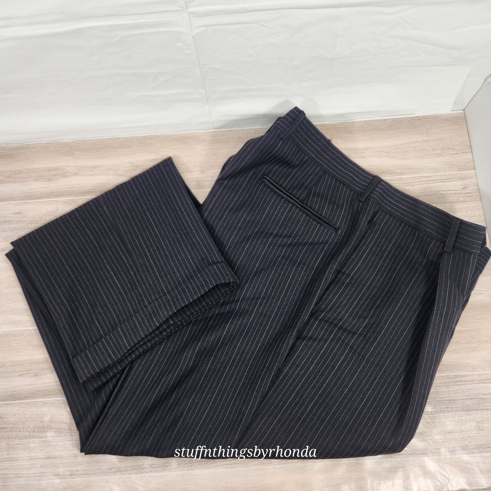 Jones New York Men's Classic Black Pinstriped  100% Wool Dress‎ Pants 35"x29"